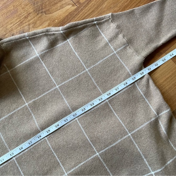 Loft Camel Tan Windowpane Cotton Boxy Cowl Turtleneck Sweater size L - Picture 10 of 13